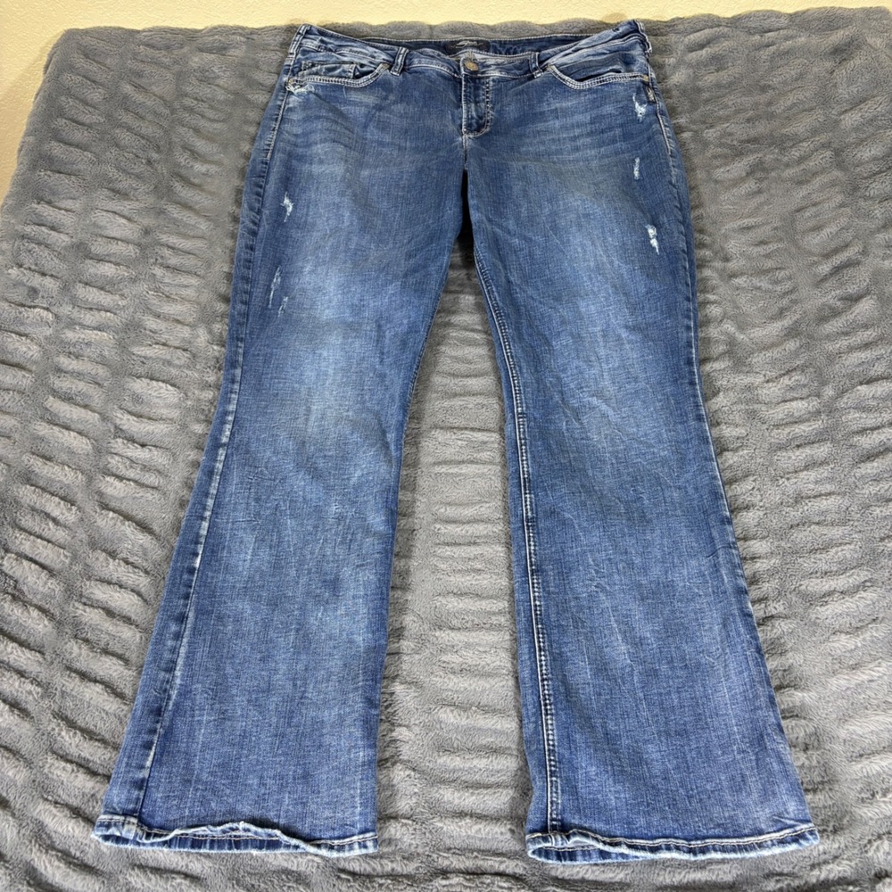Silver Jeans Co Suki Bootcut Mid Rise Curvy Distressed Blue Jeans 20x33 AR636